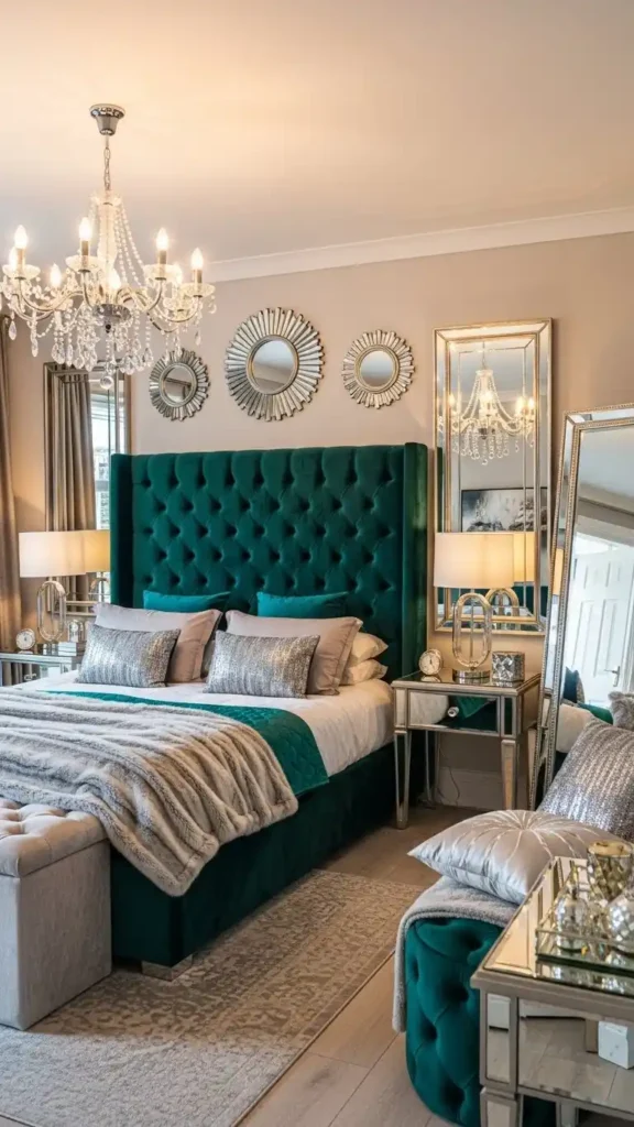 glam-bedroom-with-metallic-accents-and-mirrors