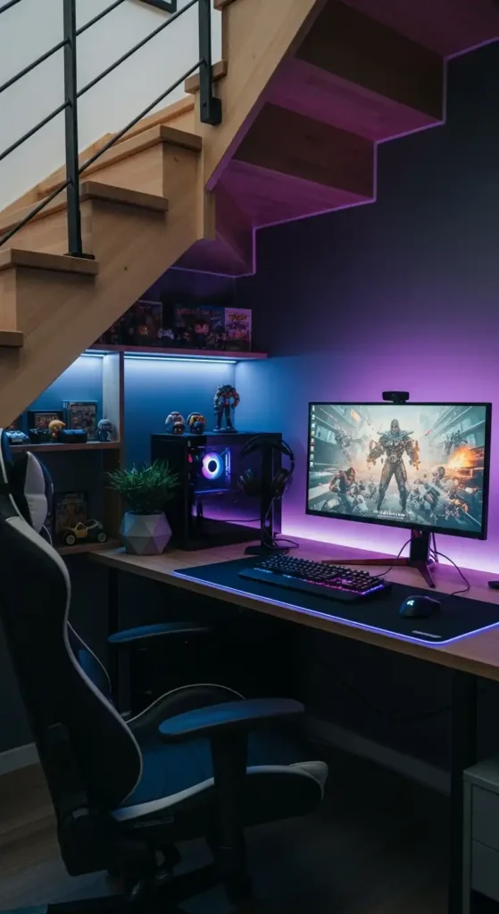 under-stairs-gaming-nook