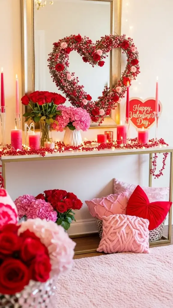 vibrant-pink-and-red-entryway-decorations