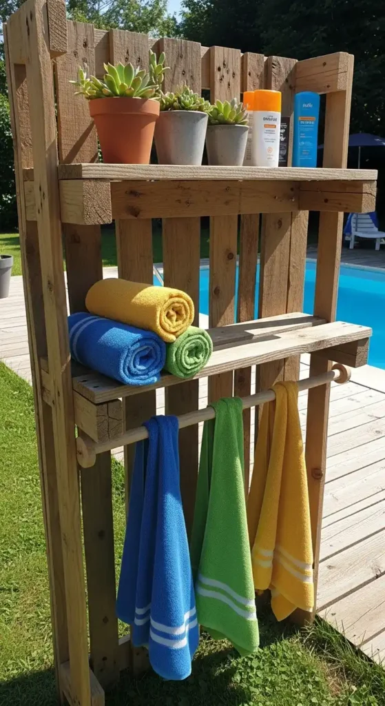 diy-outdoor-towel-rack-with-shelves