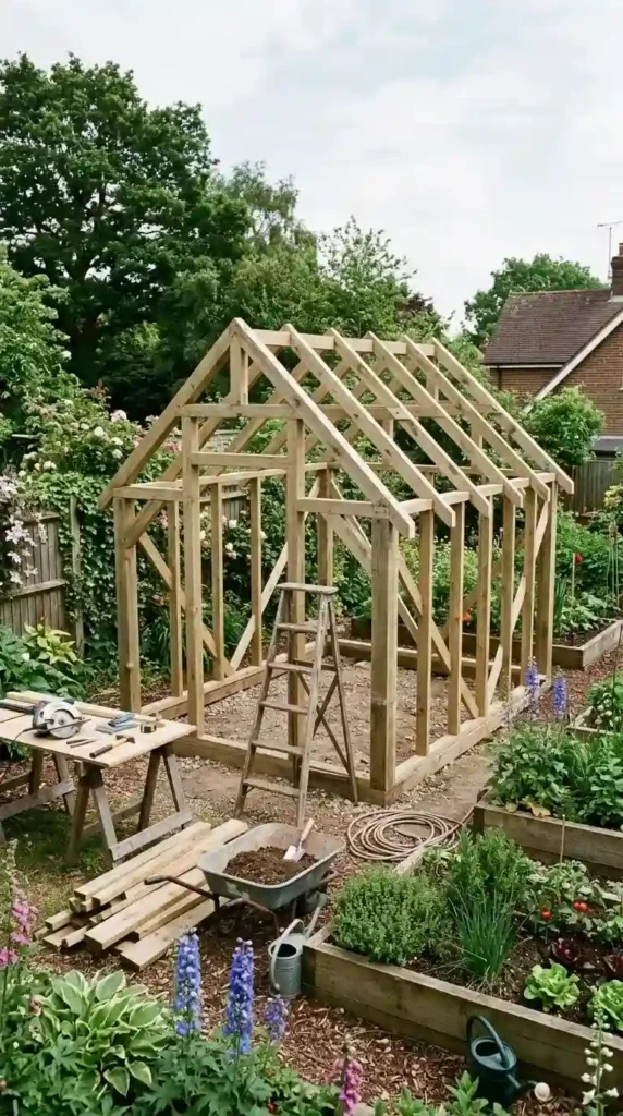 backyard-wooden-greenhouse-frame