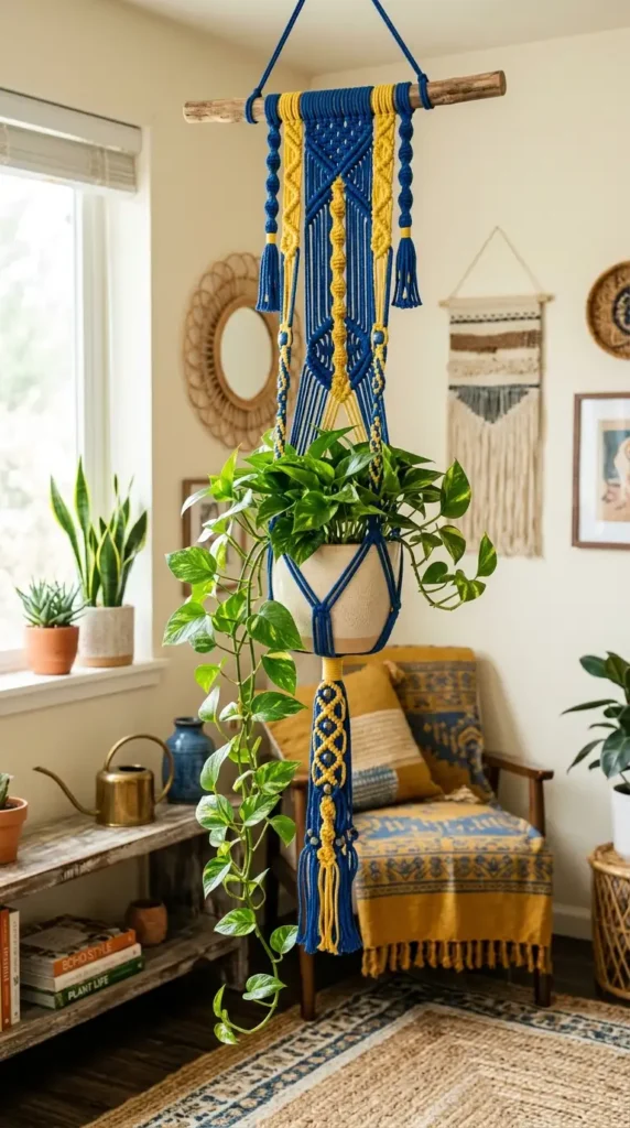 blue-and-yellow-boho-macrame-plant-hanger