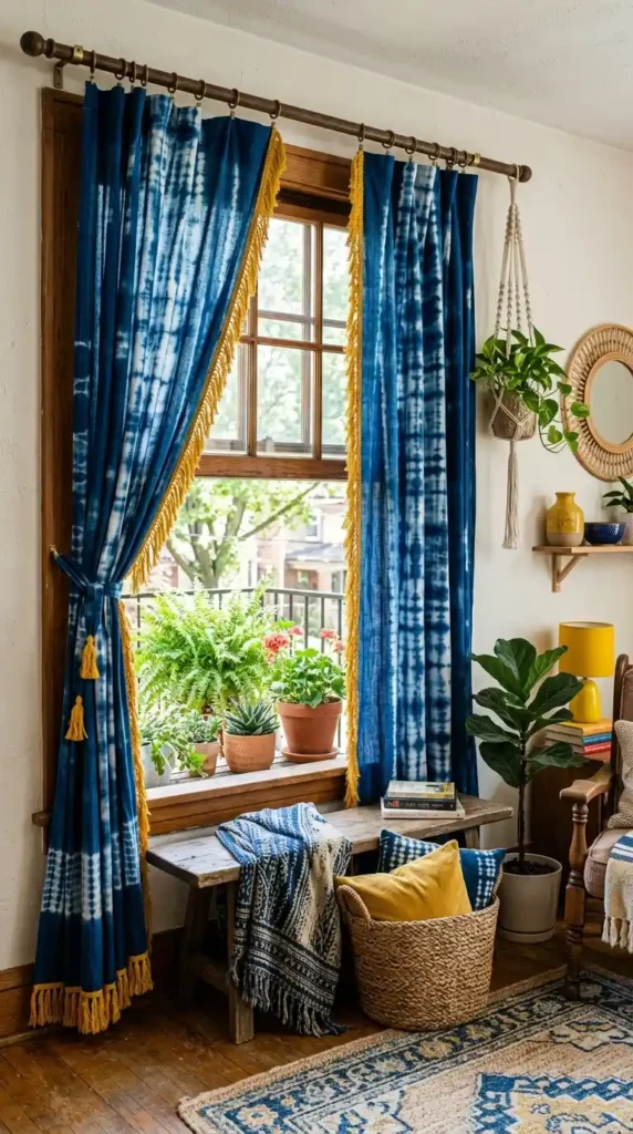 indigo-blue-tie-dye-curtains-with-yellow-fringe-details