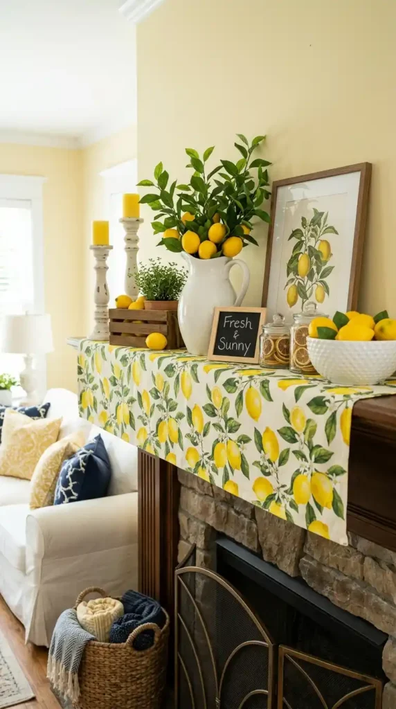 lemon-patterned-table-runner-as-a-shelf-liner