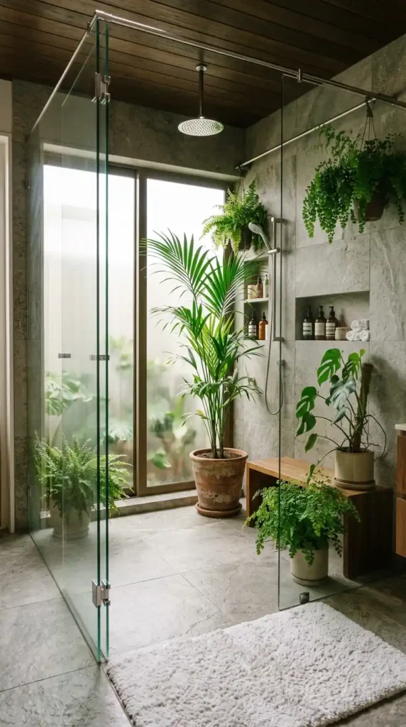 walk-in-shower-with-greenery