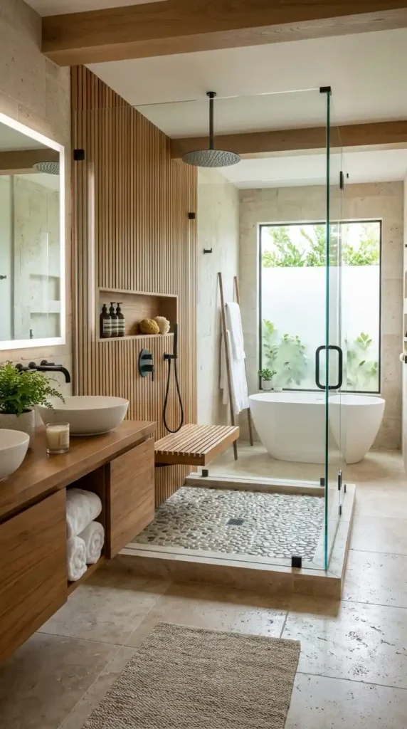 walk-in-shower-with-wooden-accents