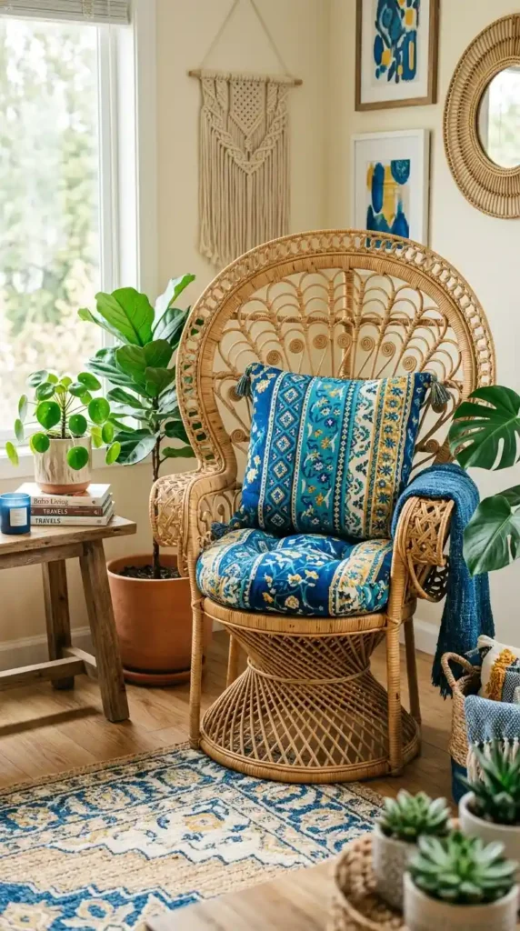 woven-rattan-chair-with-blue-and-yellow-cushion